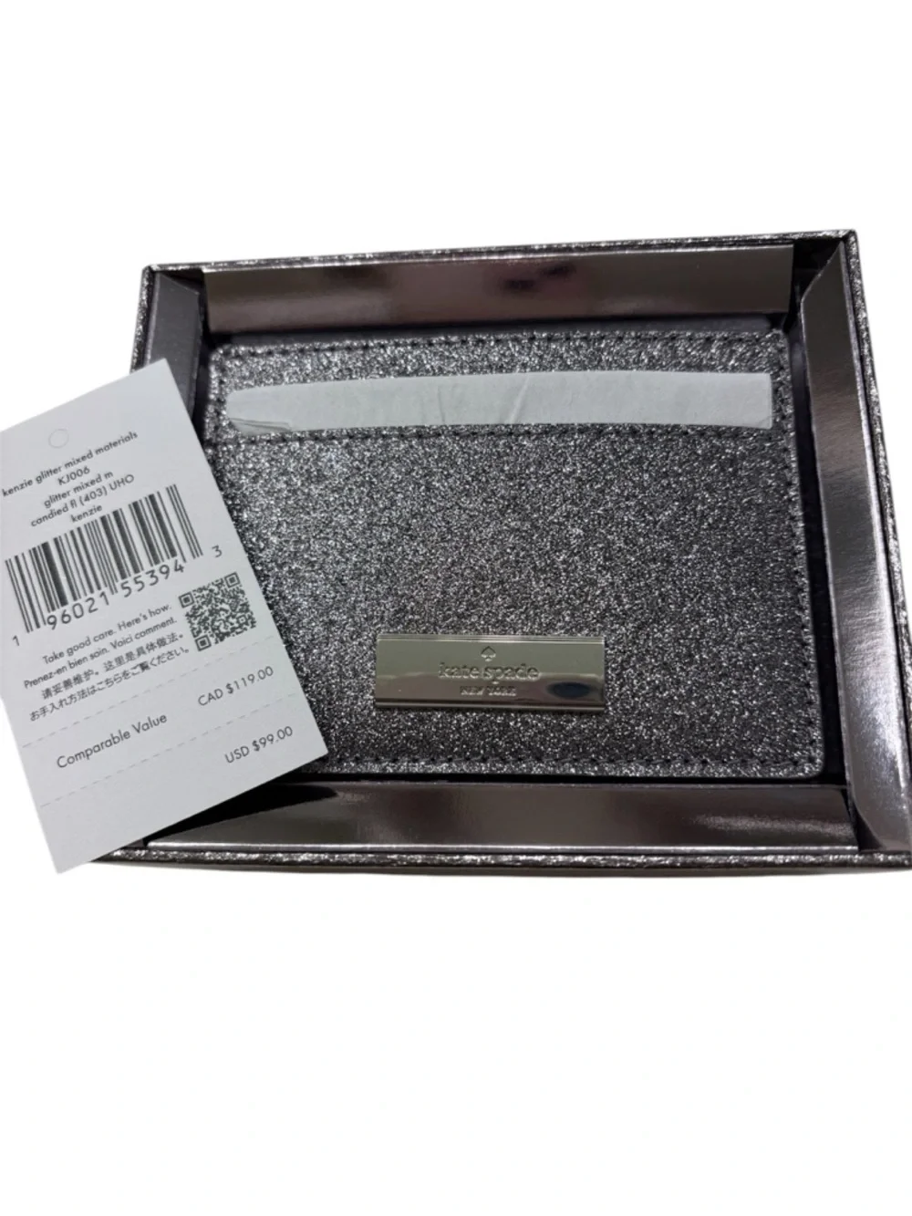 kate spade Kenzie slim silver glitter card holder NWT in box - Picture 1 of 4